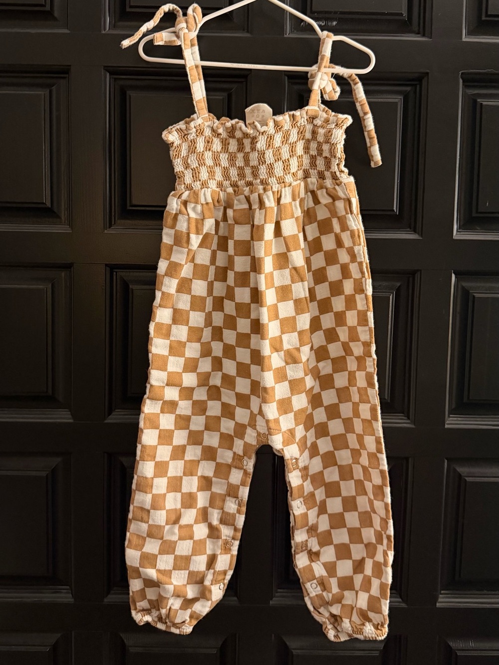 Kid 2T Siix mustard and white check romper